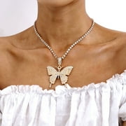 Jiaroswwei Women Rhinestone Inlaid Butterfly Pendant Chain Necklace Party Jewelry Gift